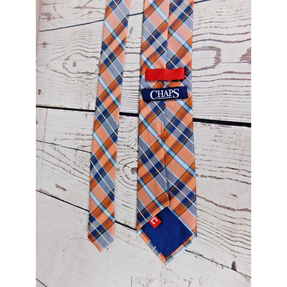 Chaps 100% Silk Orange/Blue/White Mens Plaid Tie NWOT 57.5" x 3"